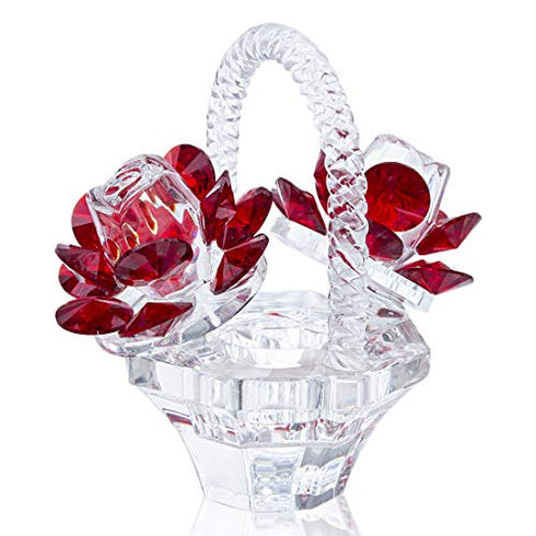 Crystal Red Rose Flower Basket Crystal Collectible Figurines Ornaments for Home Decor